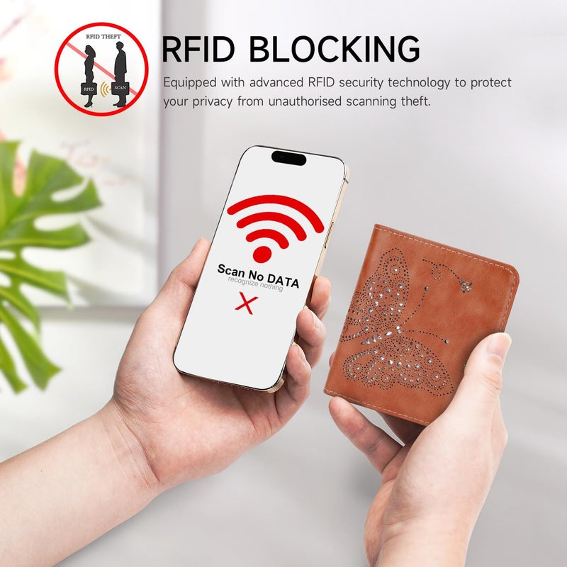 KITEVIUN Small RFID Wallet Women Ultra Thin Slim Womens Wallet Mini Compact Bifold Pocket Ladies Wallets for Women BROWN - Image 5